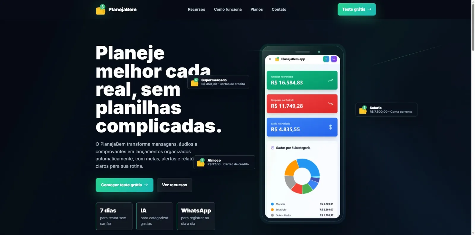Tela do sistema PlanejaBem - Gestão Financeira Pessoal
